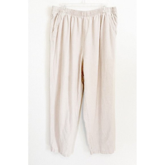 Erika 2 Pants - Erika 2 Collection Beige Linen Blend Pull On Elastic Waist Granny Pants Size 2X